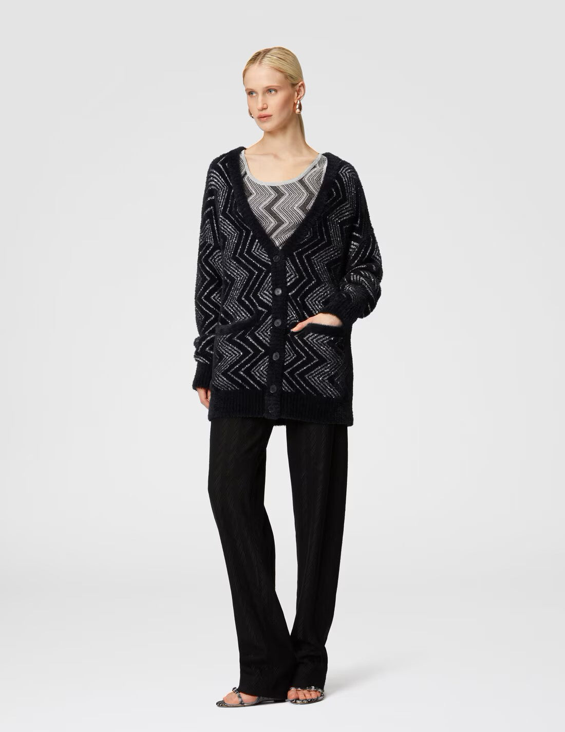 Cardigan oversize zig zag con paillettes