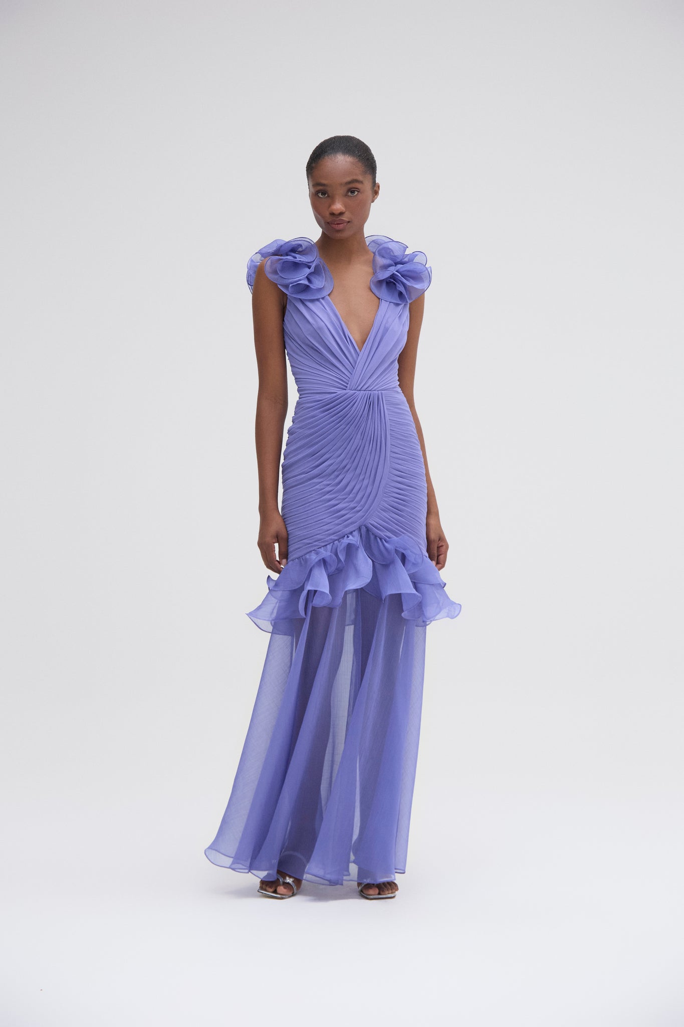 Silk Plisse Flutter Gown