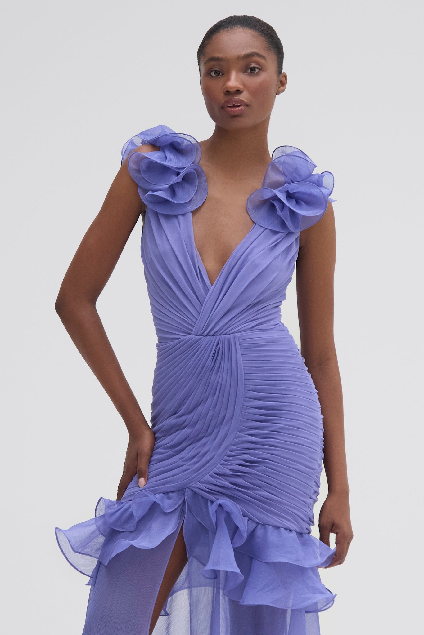 Silk Plisse Flutter Gown