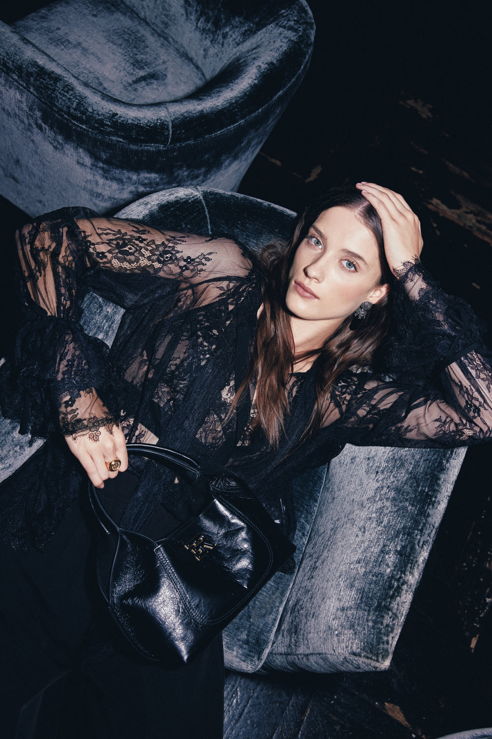 Ermanno Firenze Fall Winter 2026-27 campaign, black lace look